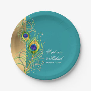 Moderne Peacock Feathers Imitats Jewel Scroll Hoch Pappteller
