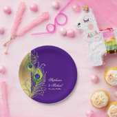 Moderne Peacock Feathers Imitats Jewel Scroll Hoch Pappteller (Party)