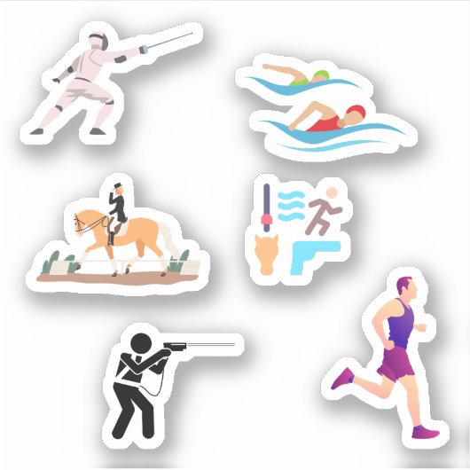 Moderne Pentathlon-Sticker Aufkleber (Vorderseite)