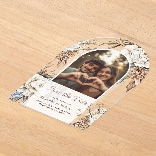 Moderne Peony & Hydrangea Hochzeit retten das Datu Acryleinladungen (Ablage )