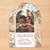 Moderne Peony & Hydrangea Hochzeit retten das Datu Acryleinladungen (Vorderseite)