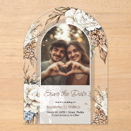 Moderne Peony & Hydrangea Hochzeit retten das Datu Acryleinladungen