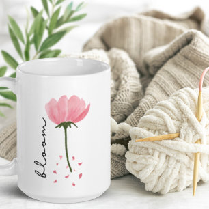 Moderne Peony Watercolor Blumenschrift "Bloom" Kaffeetasse