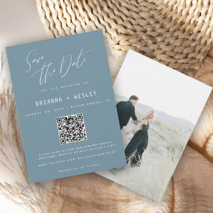 Moderne Periwinkle Blau QR-Code Foto Save The Date