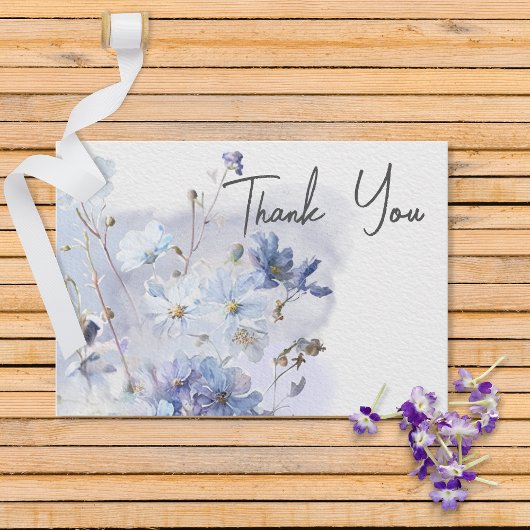 Moderne Periwinkle Blue Watercolor-Wildblumen Dankeskarte
