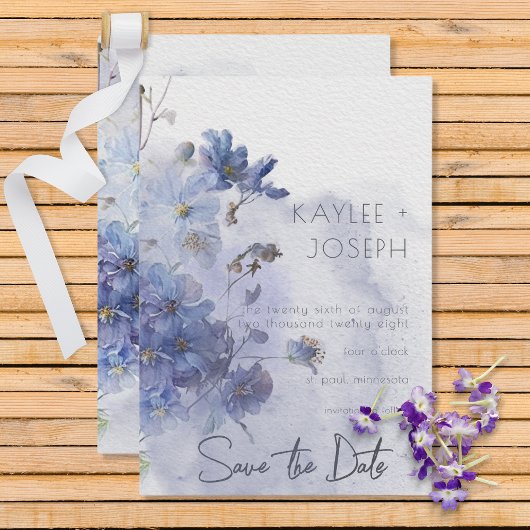 Moderne Periwinkle Blue Watercolor-Wildblumen Save The Date
