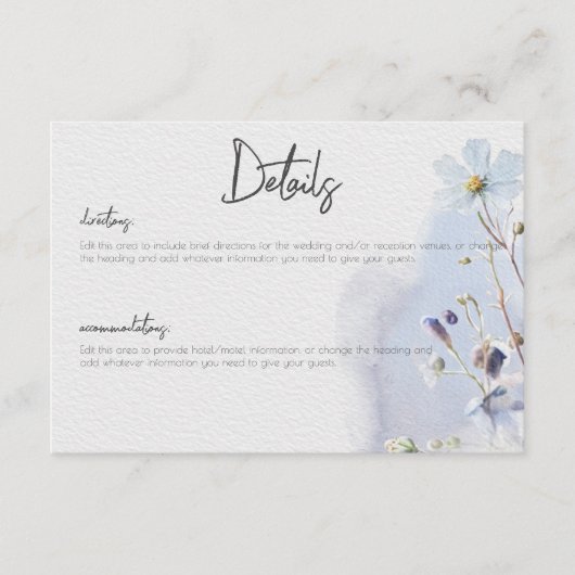 Moderne Periwinkle Blue Wildblumen Details Begleitkarte (Vorderseite)