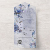 Moderne Periwinkle Blue Wildblumen QR Code All In One Einladung (Innen Boden)