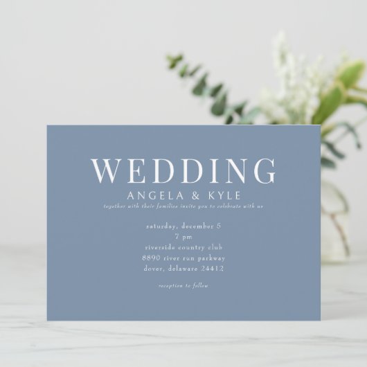 Moderne Periwinkle Horizontal Hochzeitseinladung Einladung (Stehend Vorderseite)