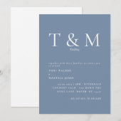 Moderne Periwinkle Monogram No Parents Wedding Einladung (Vorne/Hinten)