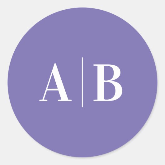 Moderne Periwinkle und White Wedding Monogram Runder Aufkleber (Vorderseite)
