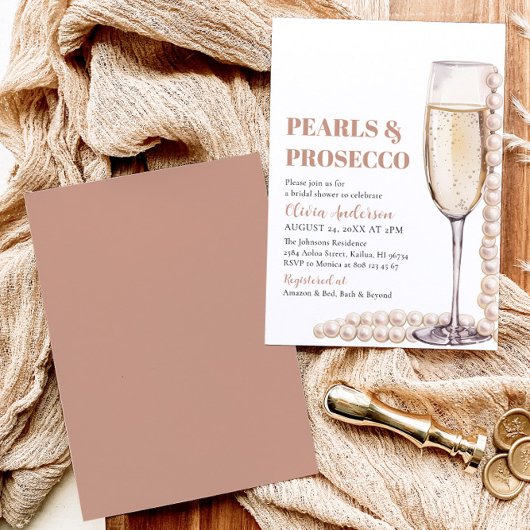 Moderne Perlen und Prosecco Brautparty Einladung