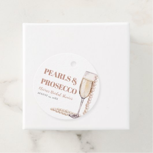 Moderne Perlen und Prosecco Brautparty Geschenkanhänger (Beispiel)