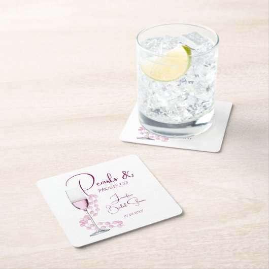 Moderne Perlen und Prosecco-Brautparty Hochzeit Rechteckiger Pappuntersetzer (Vor Ort)