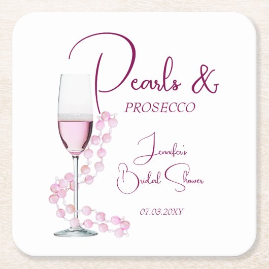 Moderne Perlen und Prosecco-Brautparty Hochzeit Rechteckiger Pappuntersetzer (Vorderseite)