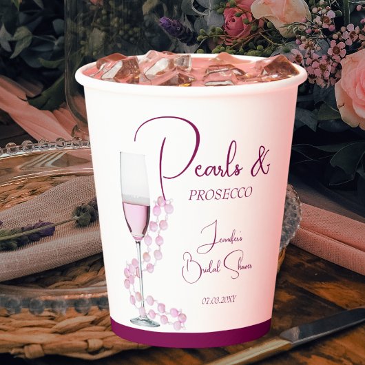 Moderne Perlen und Prosecco Brautparty Pappbecher