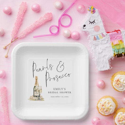 Moderne Perlen und Prosecco-Brautparty Pappteller (Party)
