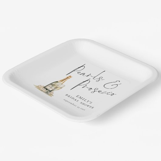 Moderne Perlen und Prosecco-Brautparty Pappteller (Gewinkelt)