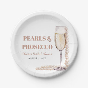 Moderne Perlen und Prosecco Brautparty Pappteller