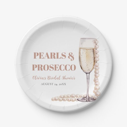 Moderne Perlen und Prosecco Brautparty Pappteller (Vorderseite)