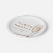 Moderne Perlen und Prosecco Brautparty Pappteller (Schrägansicht)