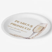 Moderne Perlen und Prosecco Brautparty Pappteller (Schrägansicht)