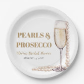 Moderne Perlen und Prosecco Brautparty Pappteller (Vorderseite)