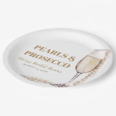 Moderne Perlen und Prosecco Brautparty Pappteller (Schrägansicht)