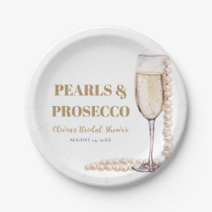 Moderne Perlen und Prosecco Brautparty Pappteller