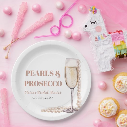 Moderne Perlen und Prosecco Brautparty Pappteller (Party)