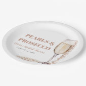 Moderne Perlen und Prosecco Brautparty Pappteller (Schrägansicht)