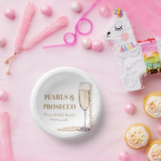 Moderne Perlen und Prosecco Brautparty Pappteller (Party)