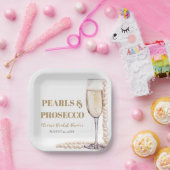 Moderne Perlen und Prosecco Brautparty Pappteller (Party)