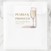 Moderne Perlen und Prosecco Brautparty Quadratischer Aufkleber (Tasche)