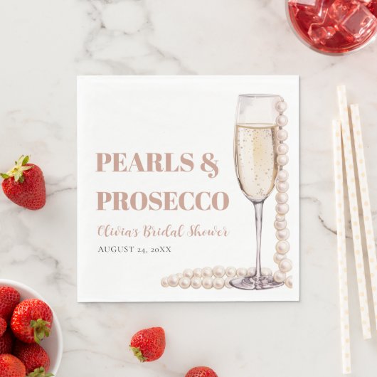 Moderne Perlen und Prosecco Brautparty Serviette (Beispiel)