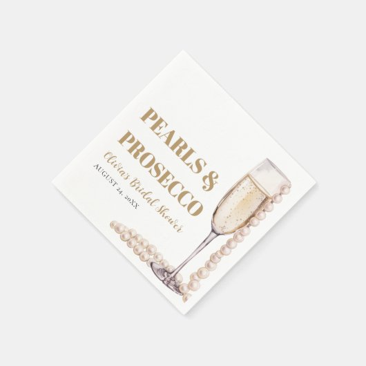 Moderne Perlen und Prosecco Brautparty Serviette (Ecke)