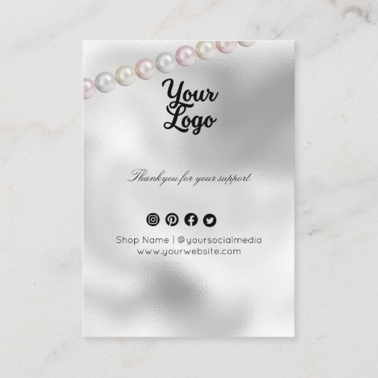 Moderne Perlenohrringe Visitenkarte (Rückseite)