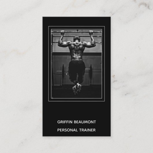 Moderne Personal Trainer Foto Black Business Card Visitenkarte (Vorderseite)
