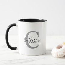 Moderne Personalisiert-graue Monogramm-Tasse