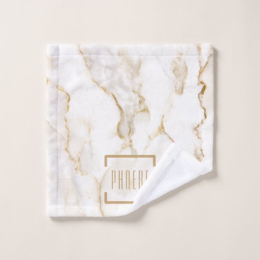 Moderne Personalisiert Name Gold Effect Marmor Badhandtuch Set (Waschlappen)
