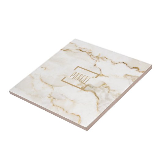 Moderne Personalisiert Name Gold Effect Marmor Fliese (Seite)