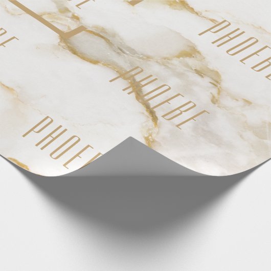 Moderne Personalisiert Name Gold Effect Marmor Geschenkpapier (Ecke)