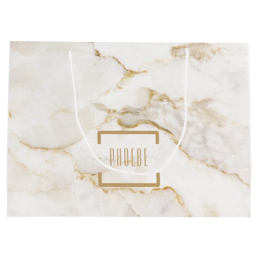 Moderne Personalisiert Name Gold Effect Marmor Große Geschenktüte (Rückseite)