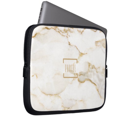 Moderne Personalisiert Name Gold Effect Marmor Laptopschutzhülle (Vorne Rechts)