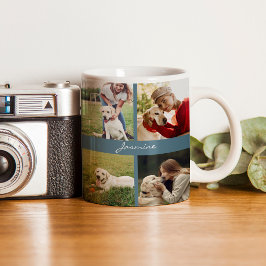 Moderne Personalisierte 10 Fotos Dog Aquamarin Blu Kaffeetasse