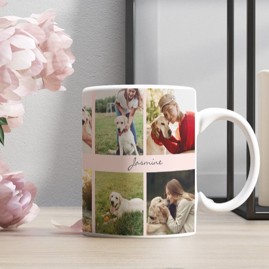 Moderne Personalisierte 10 Fotos Dog Blush Pink Kaffeetasse