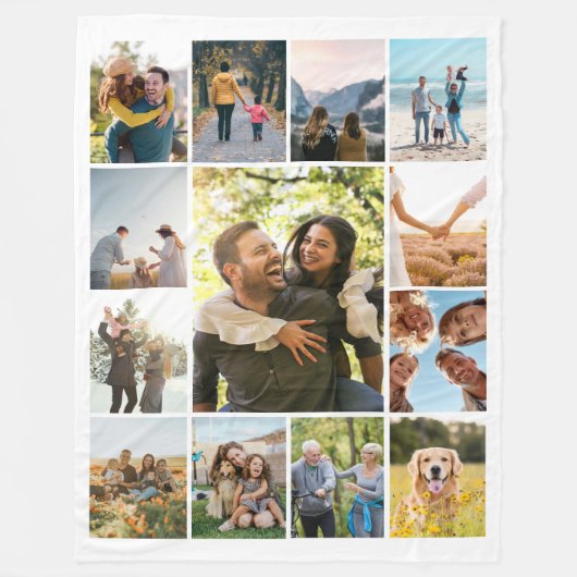 Moderne Personalisierte 13-Foto Collage Fleecedecke (Vorderseite)
