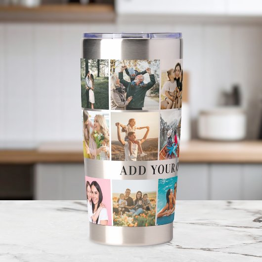 Moderne Personalisierte 18-Foto Collage Thermobecher