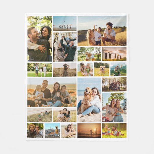 Moderne Personalisierte 22-Foto Collage Fleecedecke (Vorderseite)
