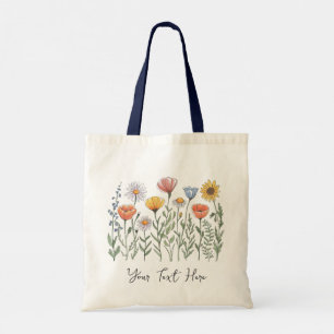 Moderne personalisierte Aquarell-Wildblumen-Blumen Tragetasche